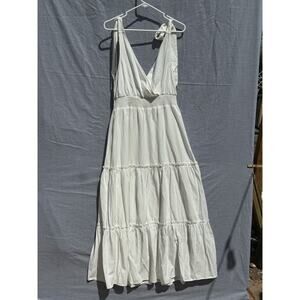 PRETTYGARDEN BOHO Cross Neck Summer Sleeveless Tiered Maxi Dress Beach Tie WHITE